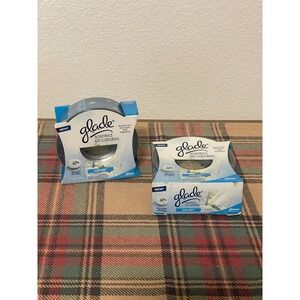 Glade Scented Oil Candles Clean Linen 2 Sets Blue Polka Dot New 0.5oz Refillable